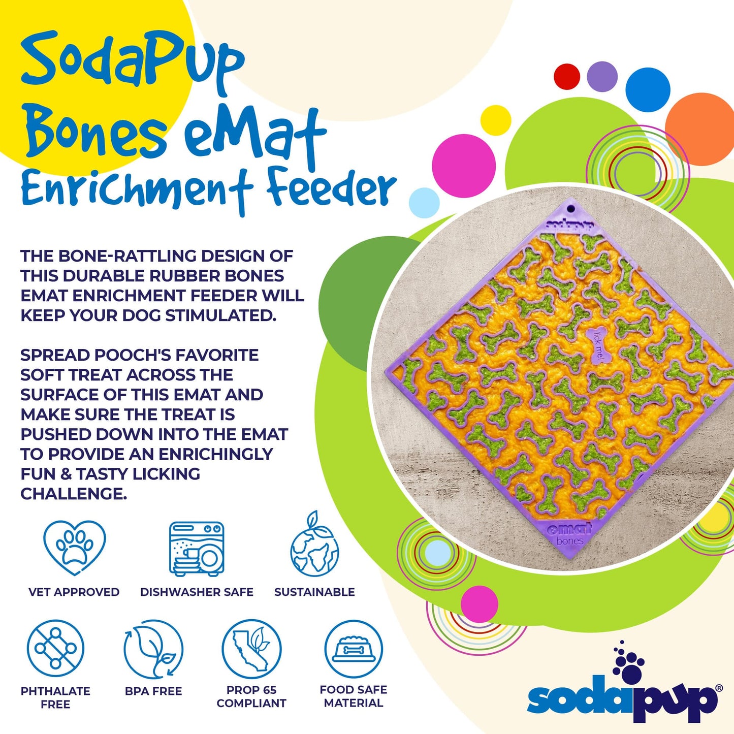 Bones eMat – Enrichment Lick Mat for Dogs and Cats | SodaPup